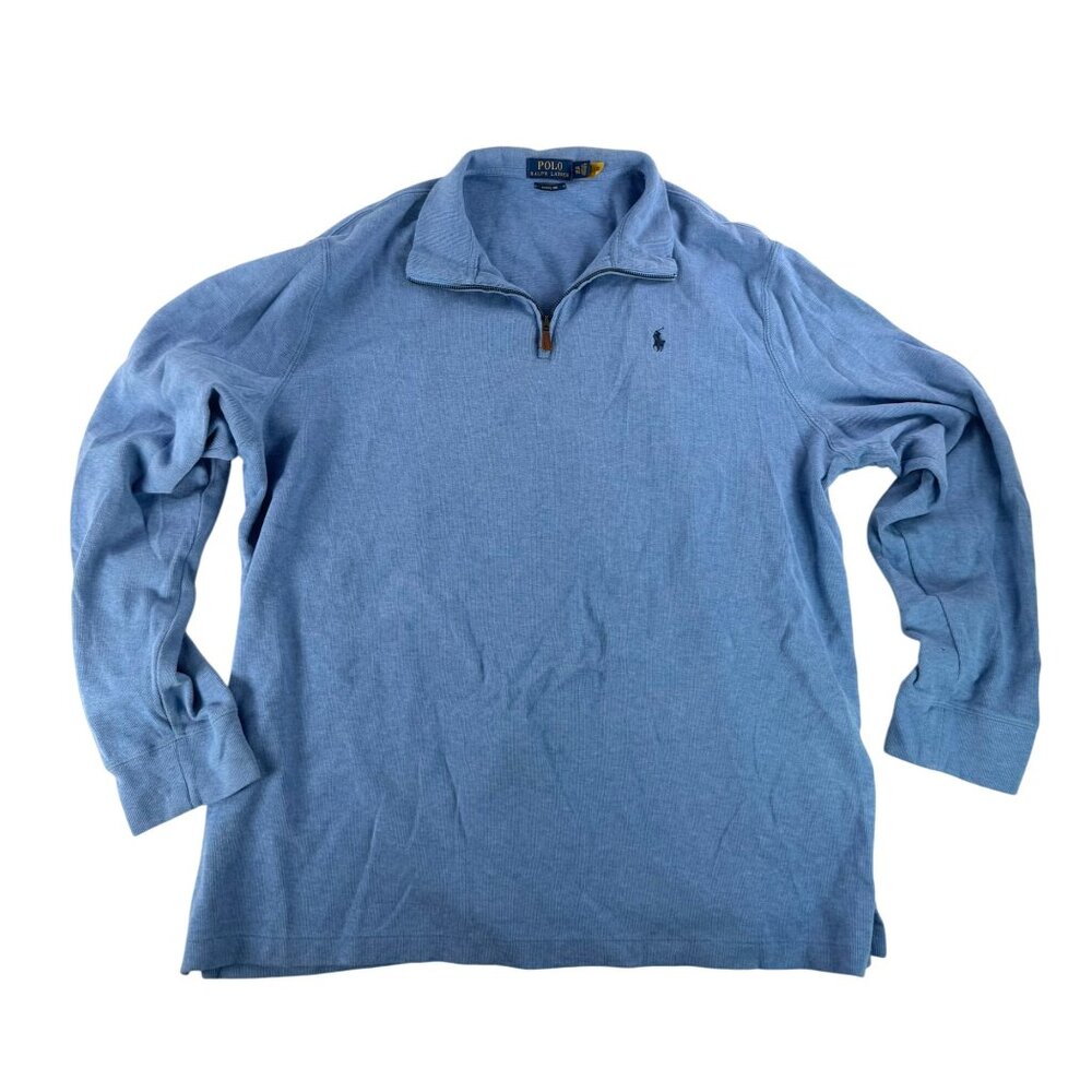 Polo Ralph Lauren Estate Rib soft preppy quarter‎ zip sweater blue sz XXL